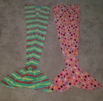 2 Mermaid Tail Blankets Pink Polka Dots Green Fleece Child Girl Small Handmade. Fixed Price $16.96.