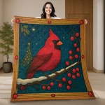 Vintage Red Cardinal Bird Merry Christmas Winter Xmas Gift Quilt Blanket. Fixed Price $83.69.
