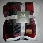 Realtree Camo 50"X60" Red/black Plaid Plush Reversible Sherpa Throw Blanket. Fixed Price $24.99.