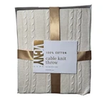 Vcny Home Cable Knit 100% Cotton Cream Throw Blanket 50X60. Fixed Price $50.00.