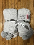 New Peace Love World 60" 70" Mega Luxe Cable Knit Throw With Pom-poms Lt Gray. Fixed Price $89.99.