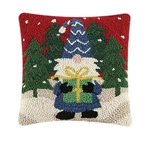 Holiday Gnome With Gift Red Christmas Hooked 10" Square Accent Throw Pillow. Fixed Price $27.99.