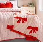 New Pillowfort Patisserie French, Pink Chenille Throw Bedding Blanket, Red Bows. Fixed Price $20.00.