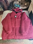 The Comfy Teddy Bear Full Zip Reversible Sherpa Lined Wearable Blanket Crimson. Fixed Price $34.99.