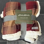 Eddie Bauer Sherpa Brushed Fleece Throw Blanket Red Orange Nordic Plaid 50X70. Fixed Price $29.99.