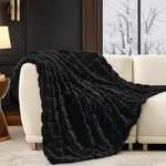 Deluxe Sheared Rabbit Faux Fur Throw Blanket, Soft Fuzzy High-low Black 50"X60". Fixed Price $67.48.