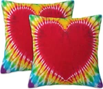 Tie Dye Throw Pillow Covers Set Of 2 Red Heart 18"X18" Groovy Hippie Room Decor. Fixed Price $10.95.