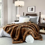 Luxury Plush Faux Fur Blanket Queen Size, Long Pile Brown With Black Tips, Ov.... Fixed Price $147.98.