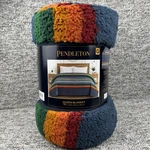 Pendleton Sherpa Fleece Blanket Plush Manta Queen 98 X92 Serape Stripe Blue New. Fixed Price $74.99.