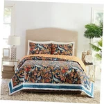 Quilt And 2 Shams, 3-PIECE Reversible All Seasons 100% King Peacock Garden. Fixed Price $89.92.