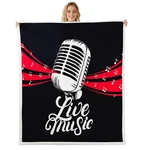 Microphone Throw Blanket - Themed Fleece Sherpa With Musical Notes Patt.... Fixed Price $36.03.