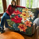 Tropical Hibiscus Quilted Blanket, Colorful Floral Throw, Hawaiian Home Decor. Fixed Price $54.66.