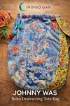 Johnny Was Boho Drawstring Tote Bag Embroidered Strap Plush Fleece Dragon Floral. Fixed Price $68.60.