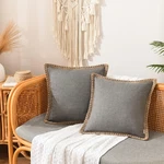 Of 2 Farmhouse Throw Pillow Covers - Burlap Linen Trimmed Tailored Edges .... Fixed Price $33.38.