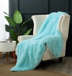 New Reafort Soft Long Hair Faux Fur Oversized Throw/blanket 60"X72" - Aqua Blue. Fixed Price $16.99.