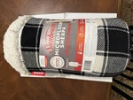 Sunbeam Microplush Sherpa Electric Heated Throw Blanket, White And Black Plaid. Fixed Price $30.00.