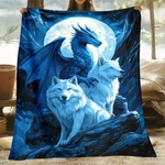 Dragon And Wolf Fleece Throw Blanket. Fixed Price $13.98.