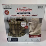 Sunbeam Microplush Oversized Heated Throw 60X80 Inch Grey/brown Plaid 4 Settings. Fixed Price $49.99.