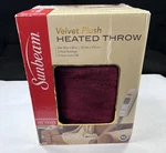 Sunbeam Garnet Red Heated Velvet Throw 50" X 60" 3 Settings Hour Auto Off. Fixed Price $33.95.