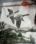 Vintage Biederlack Wst Germany Blanket Reversible Ducks Geese Sunset Throw 60X72. Fixed Price $60.00.