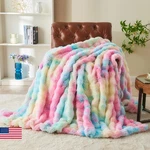 Rynghipy Faux Fur Throw Blanket Tie Dye Colorful Rainbow For Couch Plush. Fixed Price $77.42.
