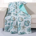 Coastal Throw Blanket Blue Shells Star Fish Beach House Quilted Bedding Cover. Fixed Price $49.73.