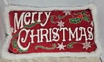Embroidered Merry Christmas Throw Pillow Faux Fur Trim 26"X14" Holiday Decor. Fixed Price $32.99.