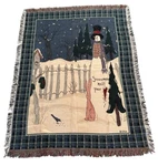 Vintage Christmas Knit Woven Throw Blanket Snowmen Melt Your Heart Tapestry. Fixed Price $18.00.