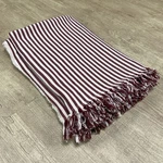 Ikea Tuvalie Fringed Throw Blanket Cotton Cream Maroon Striped Beach Euc. Fixed Price $38.99.