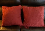 Waterford 2 Silk Throw Pillow Burgundy Red Beaded Embroidery Fringe Toss 16". Fixed Price $32.95.