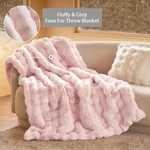 White/beige/pink Fluffy Fuzzy Faux Fur Throw Blanket Soft For Bed Couch. Fixed Price $145.99.