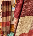 Restoration Hardware 70" By 50" Plaid Chenille Fringed Throw Blanket Red Gold. Fixed Price $89.00.