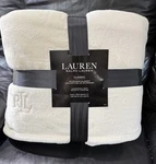 Ralph Lauren Classic Micromink Cream Polyester King Blanket 108" X 90". Fixed Price $79.00.