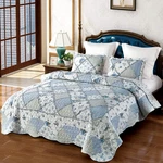 Blue Floral Patchwork Set King Size Reversible Quilted Bedding With 2. Fixed Price $82.17.