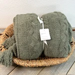 Pottery Barn Classic Cable Knit Throw Blanket With Tassles 50 X 60" Loden Green. Fixed Price $69.00.