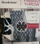 Brookstone Heated Plush Blanket Throw 1 Touch Built In Controller-navy/white. Fixed Price $38.55.