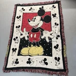 Disney Mickey Mouse Reversible Tapestry Fringe Blanket Throw Beacon 57'X43" Vtg. Fixed Price $35.00.