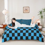 Manfei Blue Black Grid Duvet Cover Set King Size Reversible Geometric Plaid. Fixed Price $57.41.