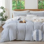 Mildly Blue Striped Duvet Cover - 100% Washed Cotton Jacquard Boho Textured C.... Fixed Price $102.32.
