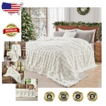 Deluxe King Faux Fur Blanket Cream White - Cozy Bubble Rabbit Fluff Throw 108X90. Fixed Price $108.98.