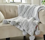 Peace Love World Silver 60" 70" Mega Luxe Cable Knit Throw Pom-poms. Fixed Price $113.95.