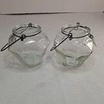 Clear Glass Prism Lanterns + Hanging Wires For Tea Lights Candles Set Of 2. Fixed Price $12.00.