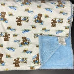 Sam Salem White Baby Blanket Wagons Teddy Bears Toys Trains Planes Blue Sherpa. Fixed Price $55.44.