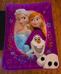 Disney Frozen Throw Blanket Elsa Anna Olaf Fleece Plush Purple Pink 36 X 48. Fixed Price $19.99.