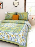 Jaipuri Floral Print Home Decor Double Green Color Bed Sheet With 2 Pillow Cover. Fixed Price $64.89.