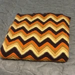 Vtg Handmade Afghan Throw Blanket Zigzag Chevron Crochet Halloween Pumpkin Fall. Fixed Price $30.00.