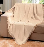Beige Brazilian Cotton London Throw Blanket With Fringe 63X87 Inches. Fixed Price $26.99.