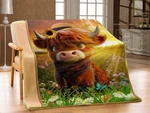 Highland Cow Calf Cattle Sherpa Plush Throw Gift Blanket Art New Daisy Sunshine. Fixed Price $26.95.