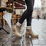 Blondo Leather Waterproof Duck Combat Boots Block Heel 10 Light Beige Taupe. Fixed Price $74.99.