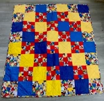 Patchwork Crib Quilt, Hand Made, Nine Patch, Squares, Teddy Bear Prints, Multi. Fixed Price $13.95.